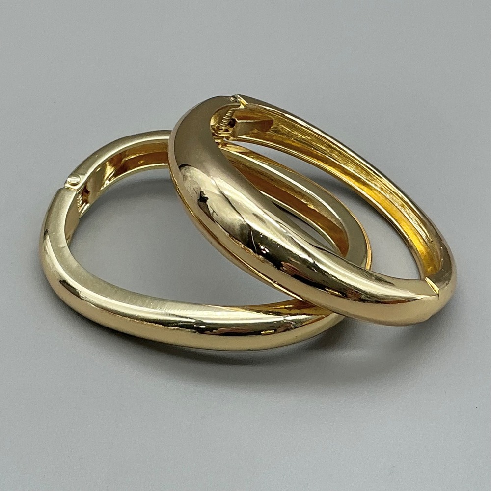 Bangle Bracelet Set Women Gold Tone Chunky Hinged Thick Polished Fashion Jewelry